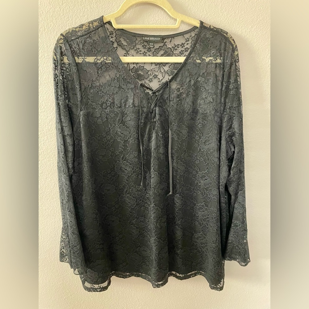 Lane Bryant black lace blouse long sleeves